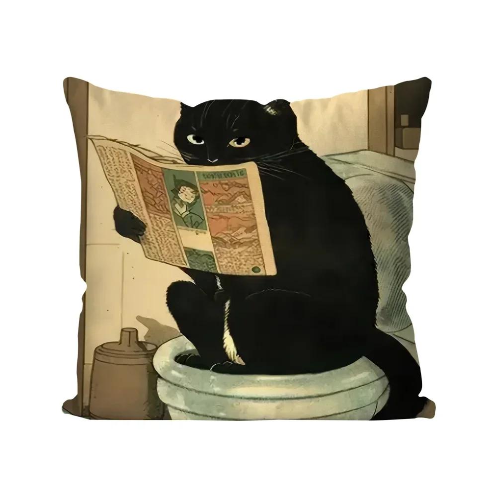 1pc Cute Black Cat Pillow Case Square Pillow Bedroom Sofa Leisure Comfort Cushion Car Living Room Home Decoration 40X40