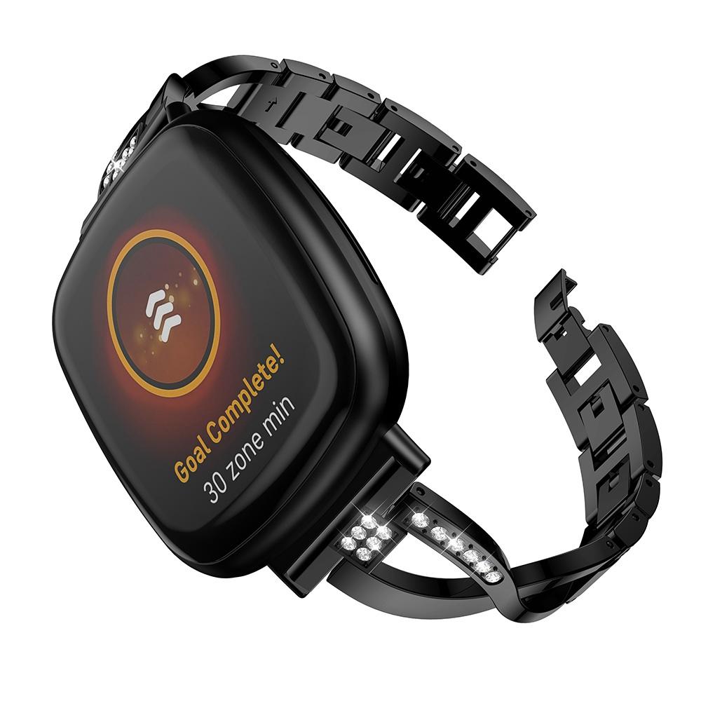 For Fitbit Versa 4/Sense 2 Cross Design Rhinestones Decor Metal Strap Replacement Watch Band