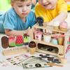 Wooden Ice Cream Counter Playset - Includes Ice Cream Cones Ice Cream Scoop And Toppings Montessori Pretend Play Food Toys Kids