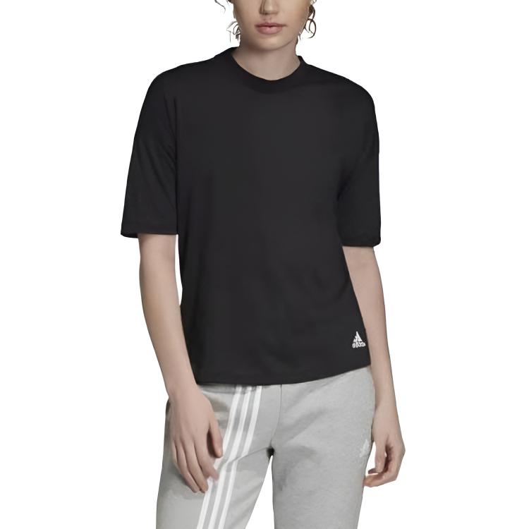 adidas T Shirts Women's Black Crew Neck Moderate Nipped In Waist EB3820