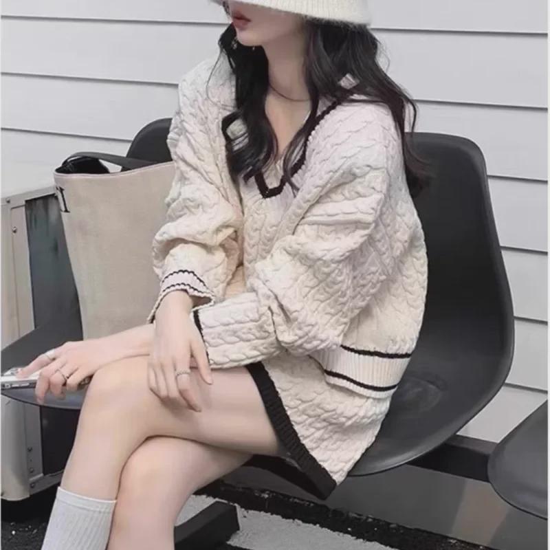 2025 Korean Chic Retro V-Neck Sweater & High-Waist Skirt Set for Women