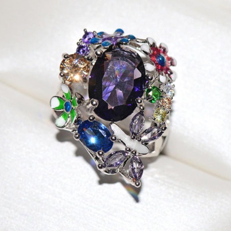 Silver Water Drop Pear-Shaped Flower Snowflake Ring Simple Temperament Flower Ring