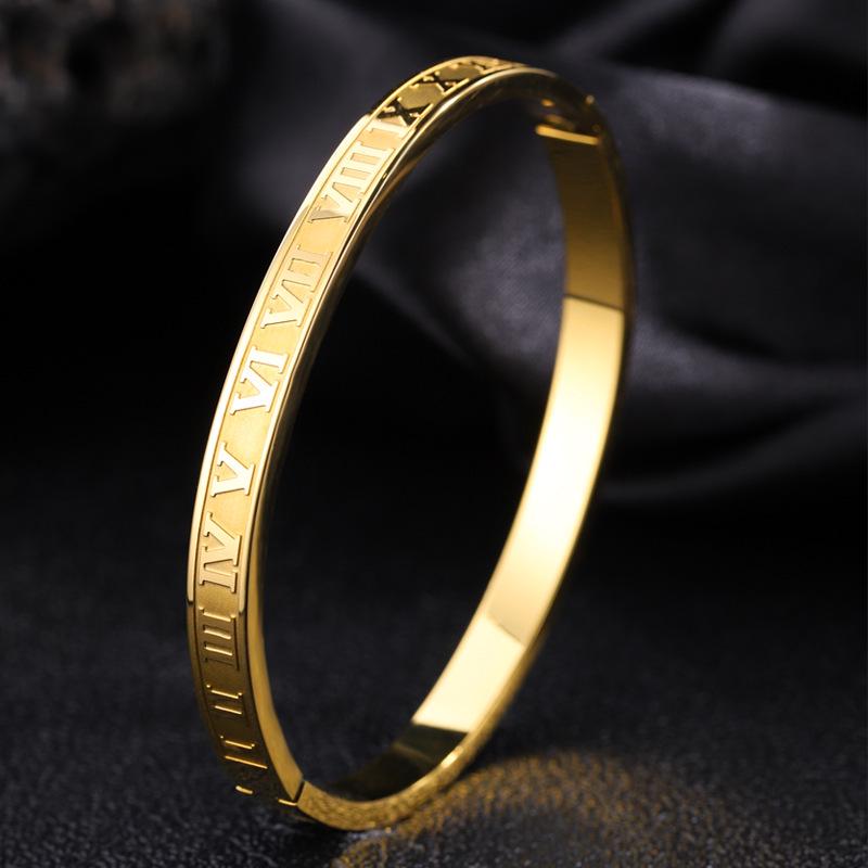 High-End Roman Jingle Titanium Steel Bracelet for Girls - Diamond-Studded, Non-Fading