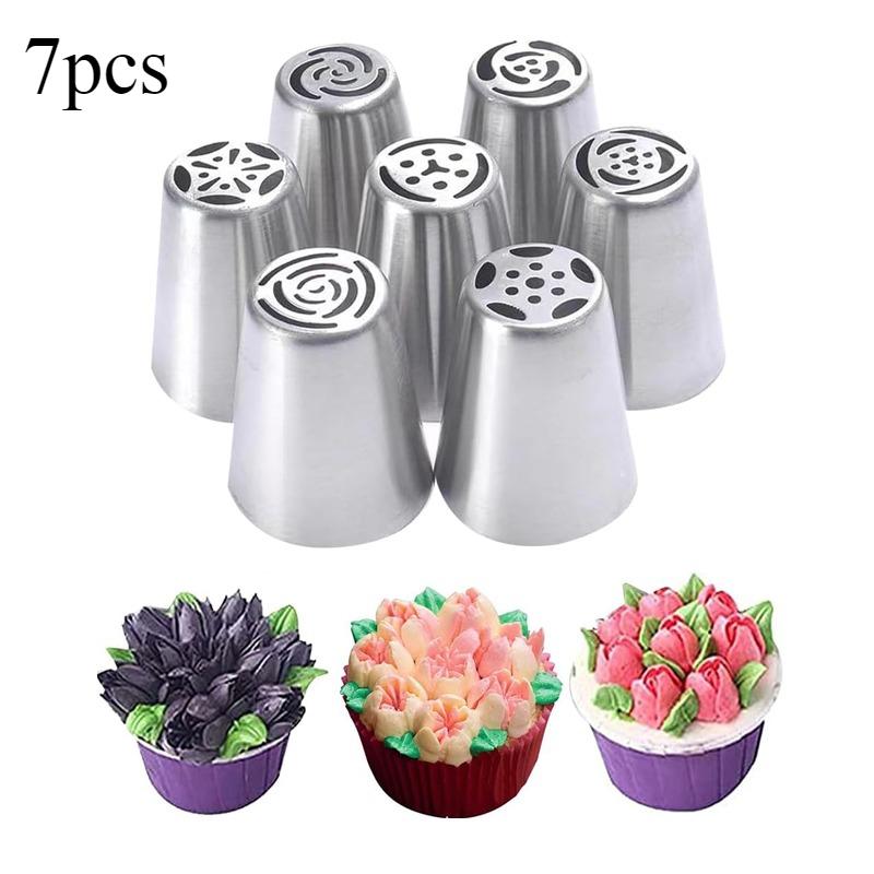6PCS Piping Tips Set Flower Frosting Tips Nozzles Icing Tips Stainless Steel Flower Cake Icing Piping Nozzles Decorating Tips