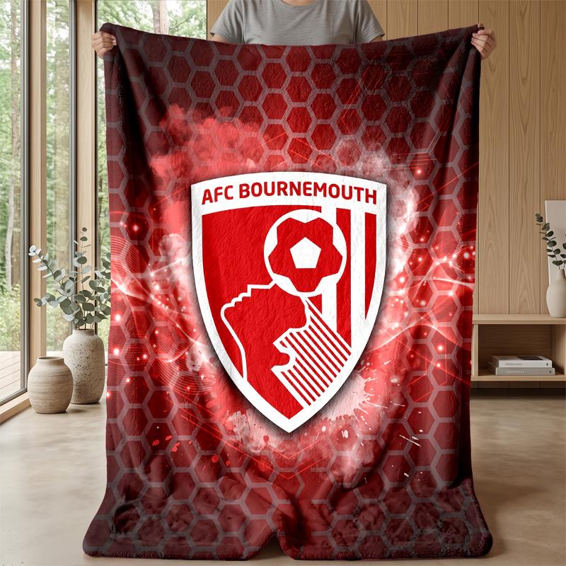 Bournemouth Football Print Flannel Blanket, Soft Warm Lightweight Throw Blanket for Sofa Bed Camping