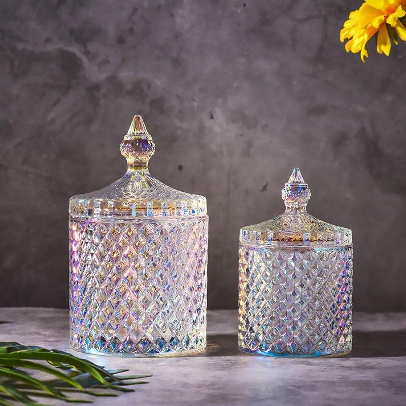 Europäisches Retro-Glas-Aufbewahrungsglas mit Deckel, Transparenter Goldener Schmuck- & Wattestäbchenhalter, Süßigkeiten- & Make-up-Pinsel-Organizer