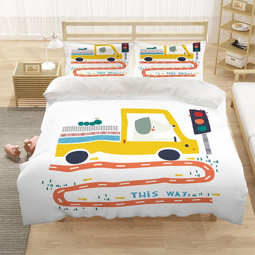 Carton Car Cover Toy Truck Bus Soft Duvet Cover Excavator Children Young Boys Young Girls Gifts Trafic Light Smal Animals Drive Bedrom Decor
