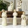 Simple Log Texture Statue Mom Daughter Hand-Carved Figurine Decor Mother Resin Memorial Birthday Gift from Daughter Sentimental Family Ornaments