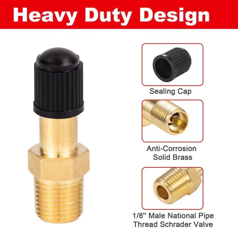 1/4 1/8 NPT Brass Air Compressor Fill Valve Automobile Tire Valve Core Inflator Connector With Black Plastic Cap For Tanks