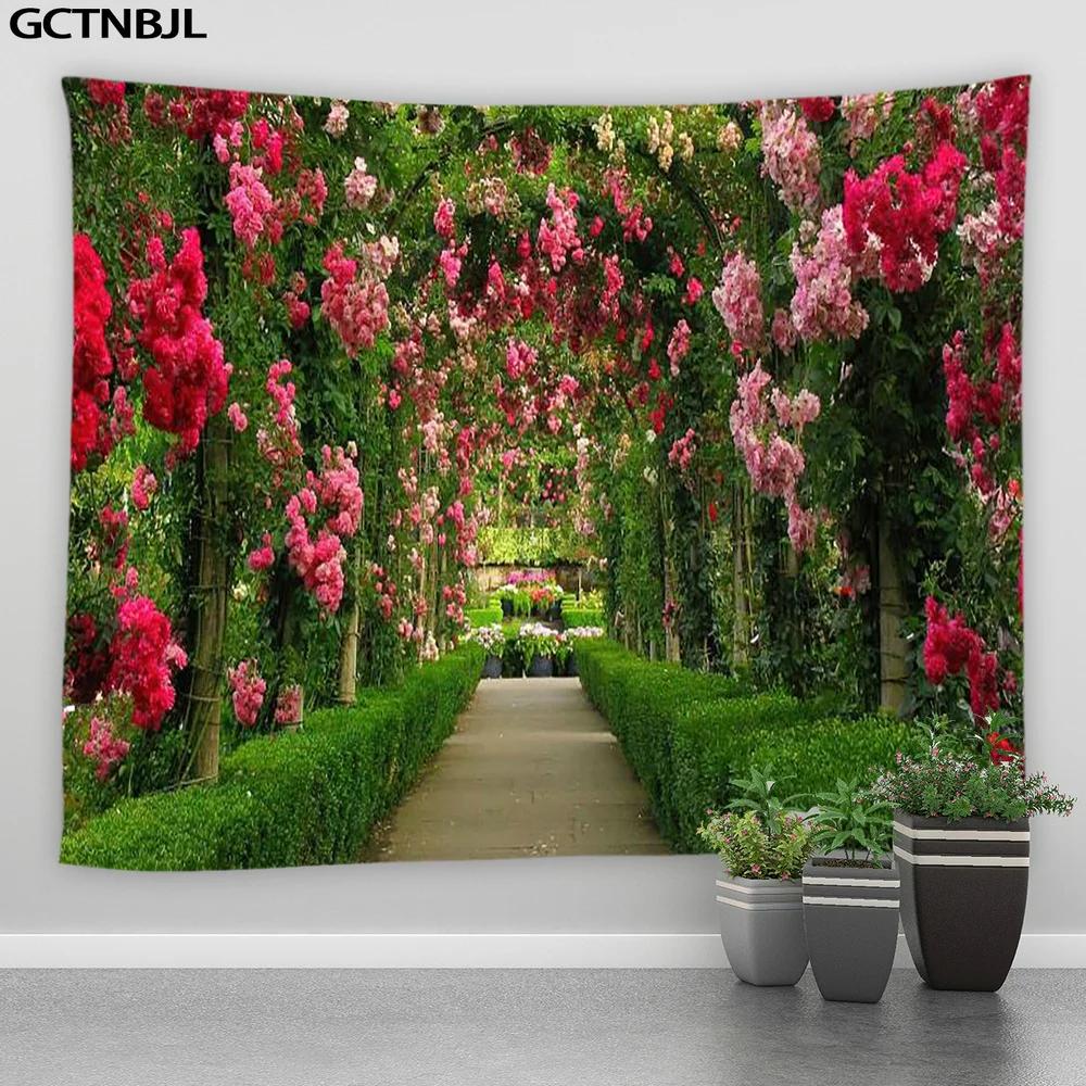 Landscape Tapestry Flowers Plant Retro Style Old Door Rural Scenery Wall Hanging Big Tapestries Bedroom Background Decor Blanket