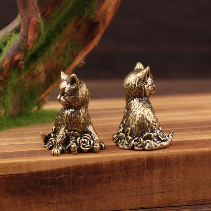 Ottone Gatto Carino Portapocket Vintage Piccolo Animale da Tè Ornamento Animaletto Figurina Gatto Miniatura Decorazioni da Scrivania