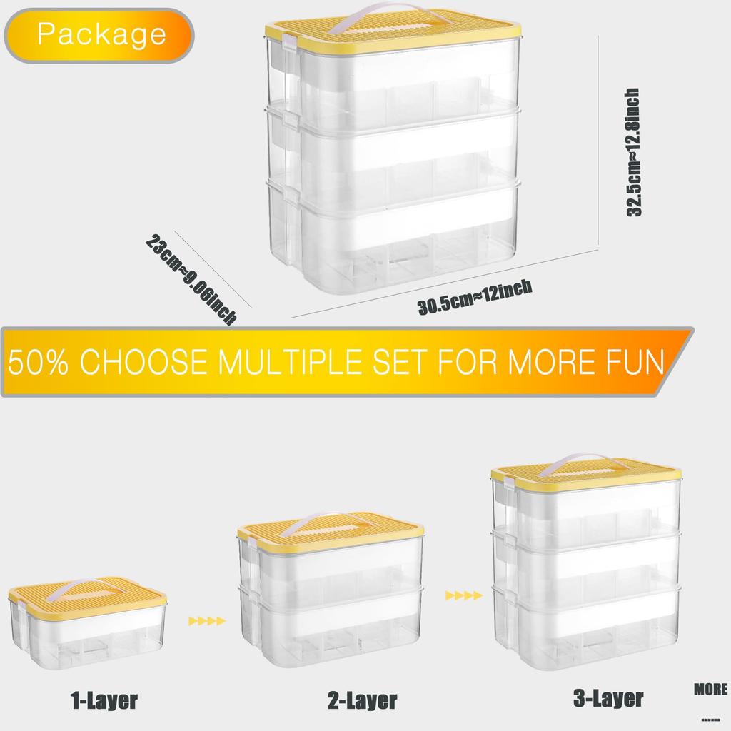 Children's Toy Storage Box with Lid for Lego, 3-Tier Stackable Container Box, Puzzle, Block Set, Clear Organizer, Figure Toy Storage Box, Plastic Case