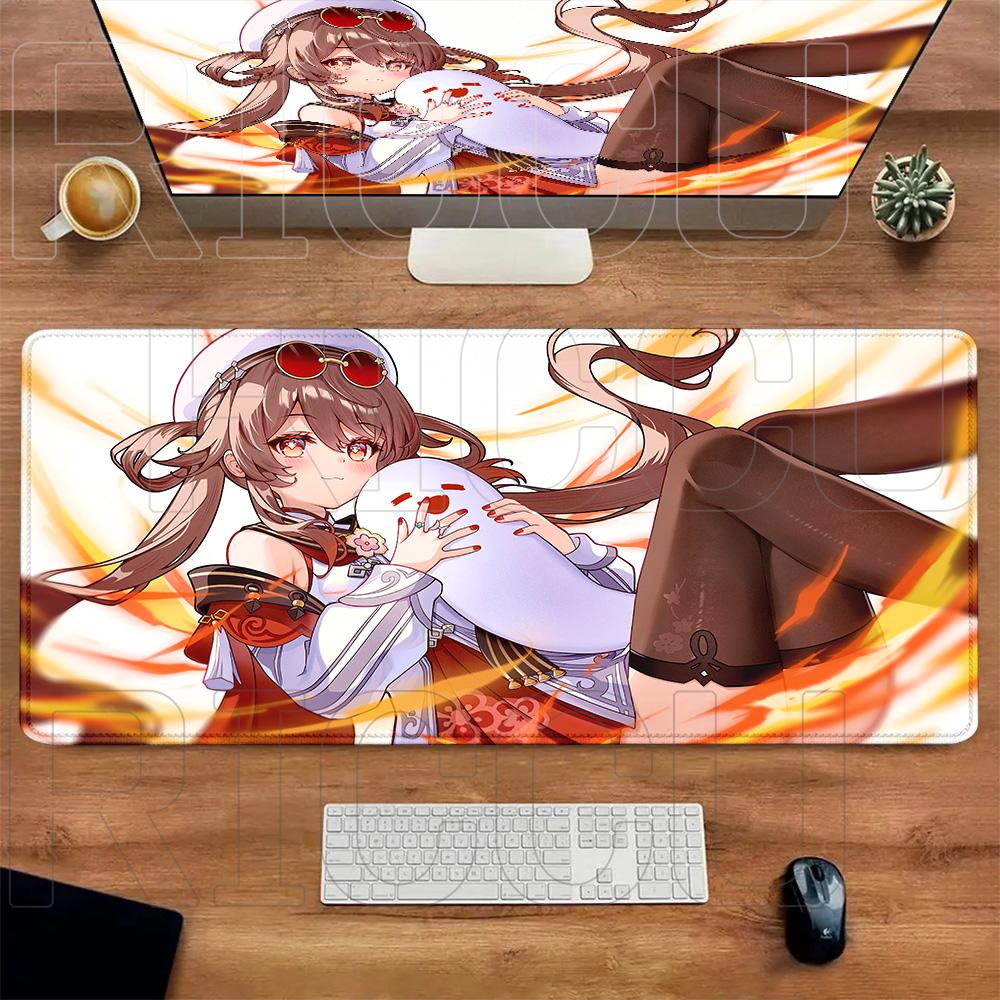 XXL Teppich Anime Hu Tao HD Druck Mauspads Gummi Gaming Genshin Impact Mauspads Tastaturmatten Computer PC Laptop Spieltischmatte