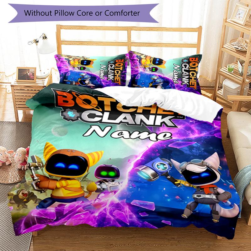 3pcs Custom Name Astro Bot Bedding Set Duvet Cover Closure Includes 1 Duvet Cover & 2 Pillowcases for All Seasons Bedroom Decor