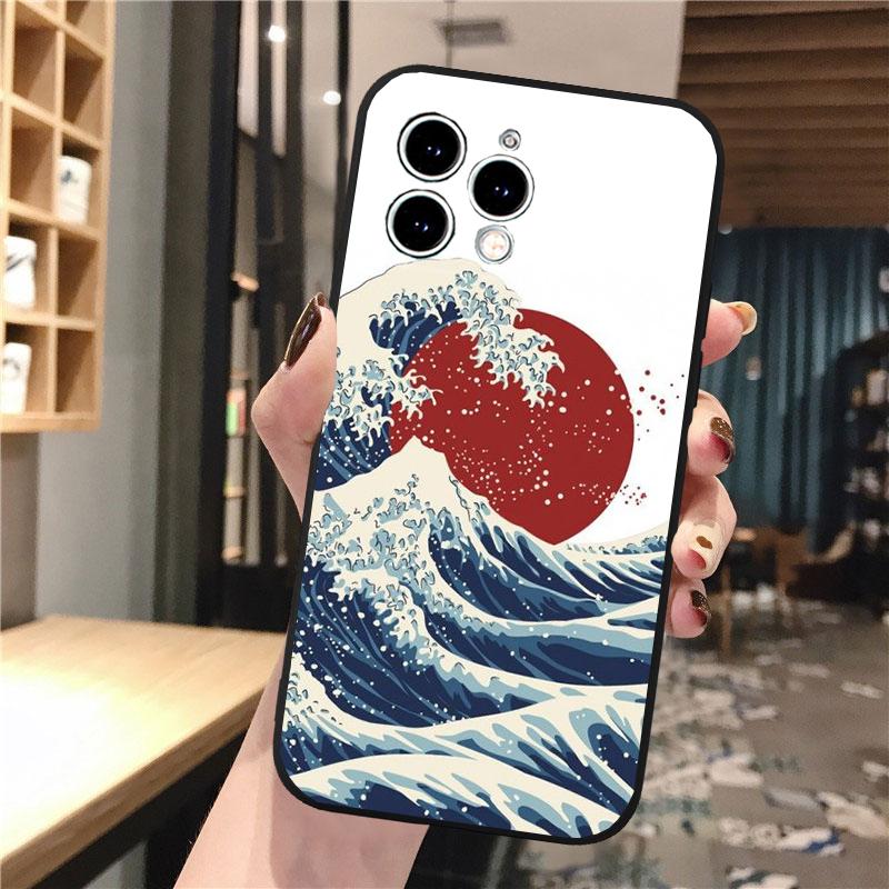 Phone Case For Iphone 17 Pro Max 17 Pro Air 16 15 14 13 Pro Max 15 16 Pro 15Plus Wave Art Japanese Green Illust