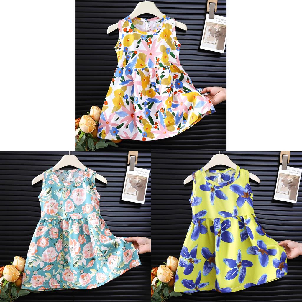 Girl Sleeveless Dress With Floral Pattern For Toddler Summer Wear