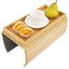 3 in 1 Couch Cup Holder Natural Bamboo Sofa Armrest Tray Foldable Beverage Cups Remote Control Phone Holder Multifunctional