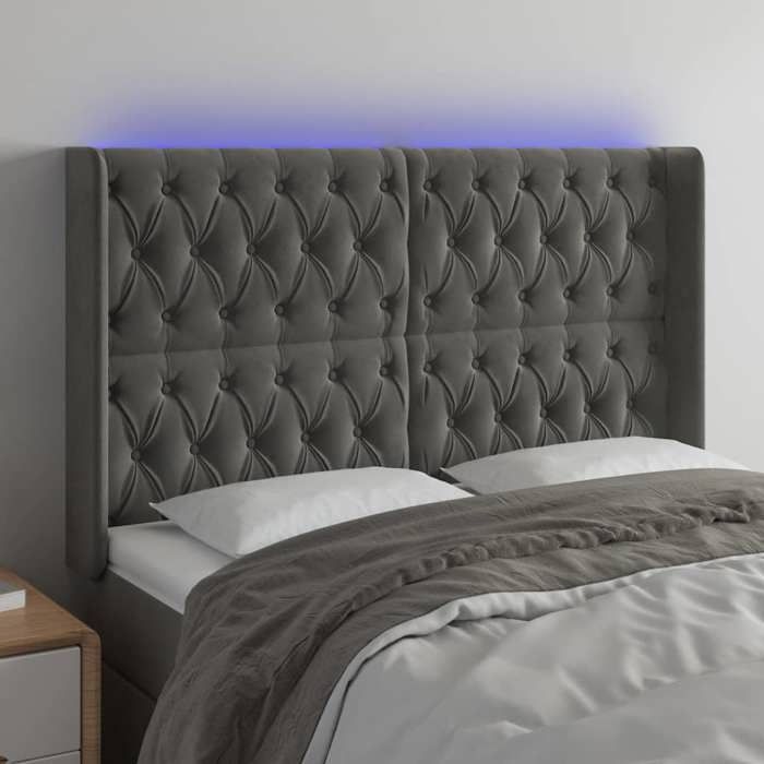 VidaXL LED Headboard Bedroom Furniture Double Bed Accessory Head of Bed Frame Interior Dark Grey 3124439