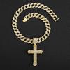 New European and American Style Hip-Hop Cross Pendant with Zircon and Cuban Link Chain Gold Plated Alloy Necklace for Party
