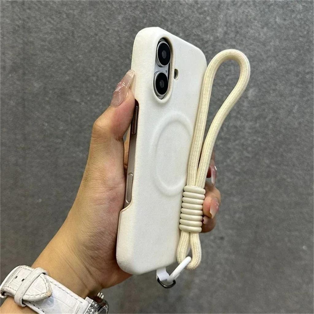 Luxury With Lanyard Magsafe Cortex Phone Case For iPhone 16 15PRO MAX 12 13 14 15 16 Pro Max Plus Magnetic Bumper Back Cover