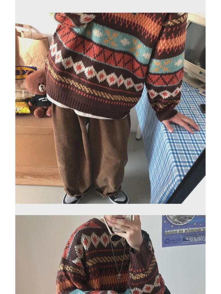 Men's Loose Fit Thickened Knitted Sweater - Korean & Harajuku Style Winter Pullover