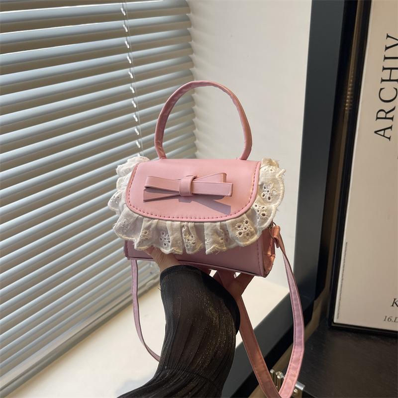 Сумка на плечо из ПУ с кружевом-бантом, дамская сумка-тоут для通勤, модная, универсальная, женская сумка кроссбоди, повседневная маленькая квадратная сумка, девчачий подарок розовый