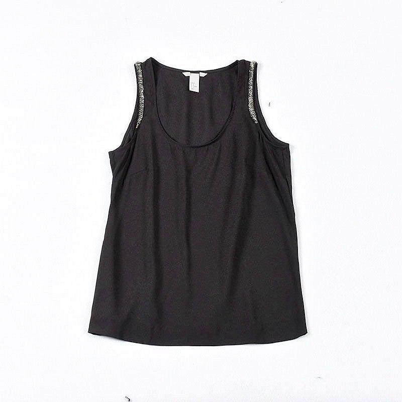 

Тяжелый шифон Легкий свободный топ-рубашка Бусины Black 38