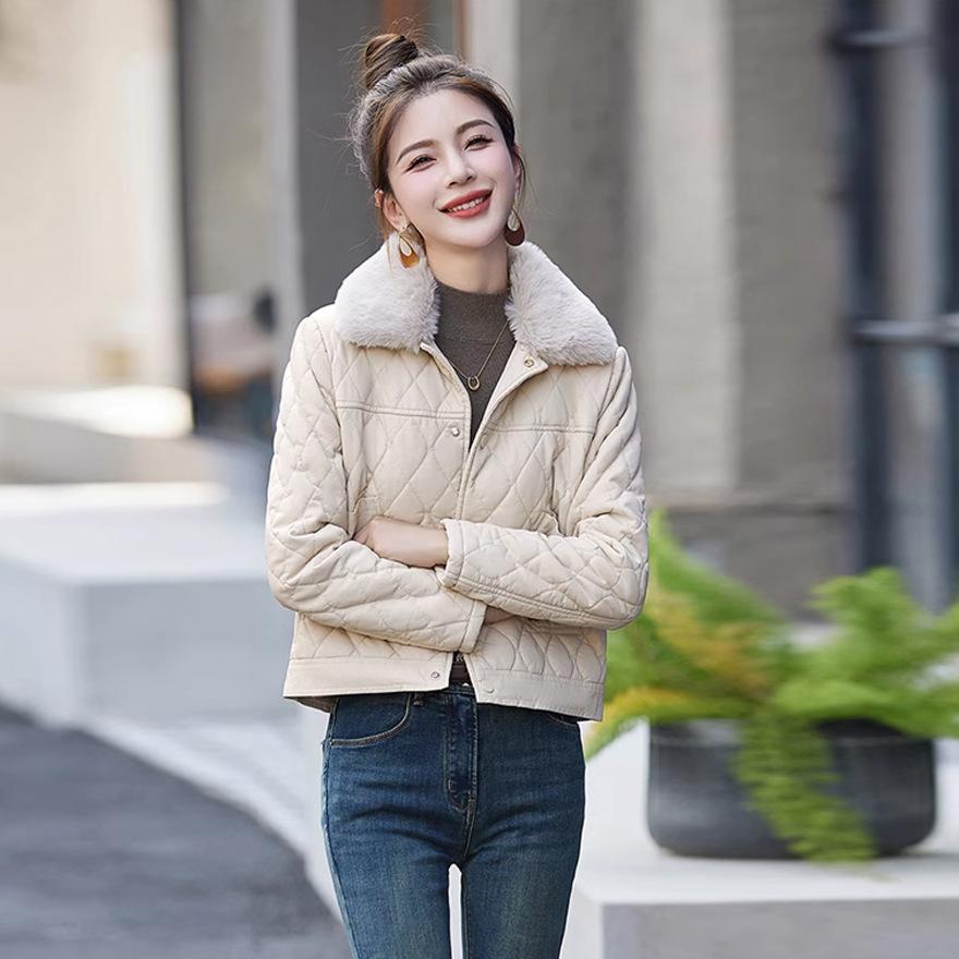 Leather Jacket Women's Autumn and Winter Short New Slim and Thin Versatile Velvet Thick Leather Cotton-padded Coat