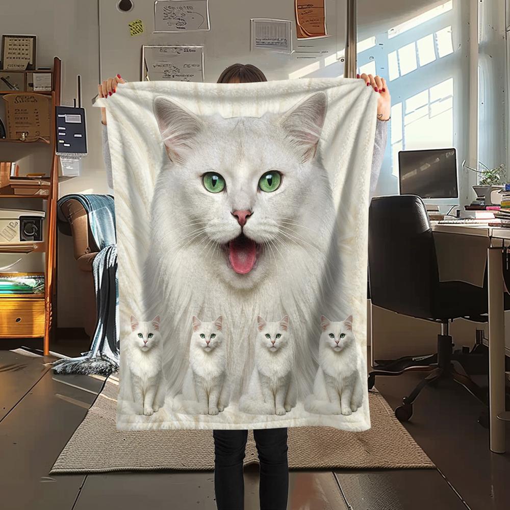 1Pc Lion Cat Himalayan Print Flannel Blanket, High quality Comfortable for All Seasons, Home Decor, Warmth and Comfort, Perfect for Gifts