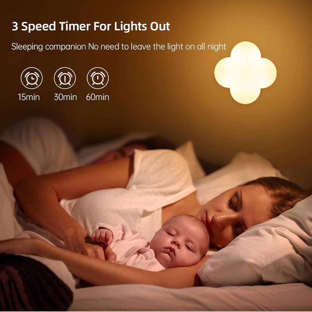 Plug In Night Light Remote Control LED Nightlight, 2 Pcs Dimmable Lamp, 3 Colors, Timer 15/30/60 Min Wall Lighting for Baby Nursery, Bedroom, Kid