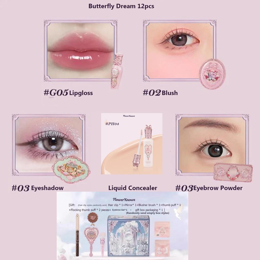 Flower Knows Set Midsummer Fairytales Make up Gift Box Eye Brow Palette Powder Blusher Eyebrow Concealer Lipgloss For Women