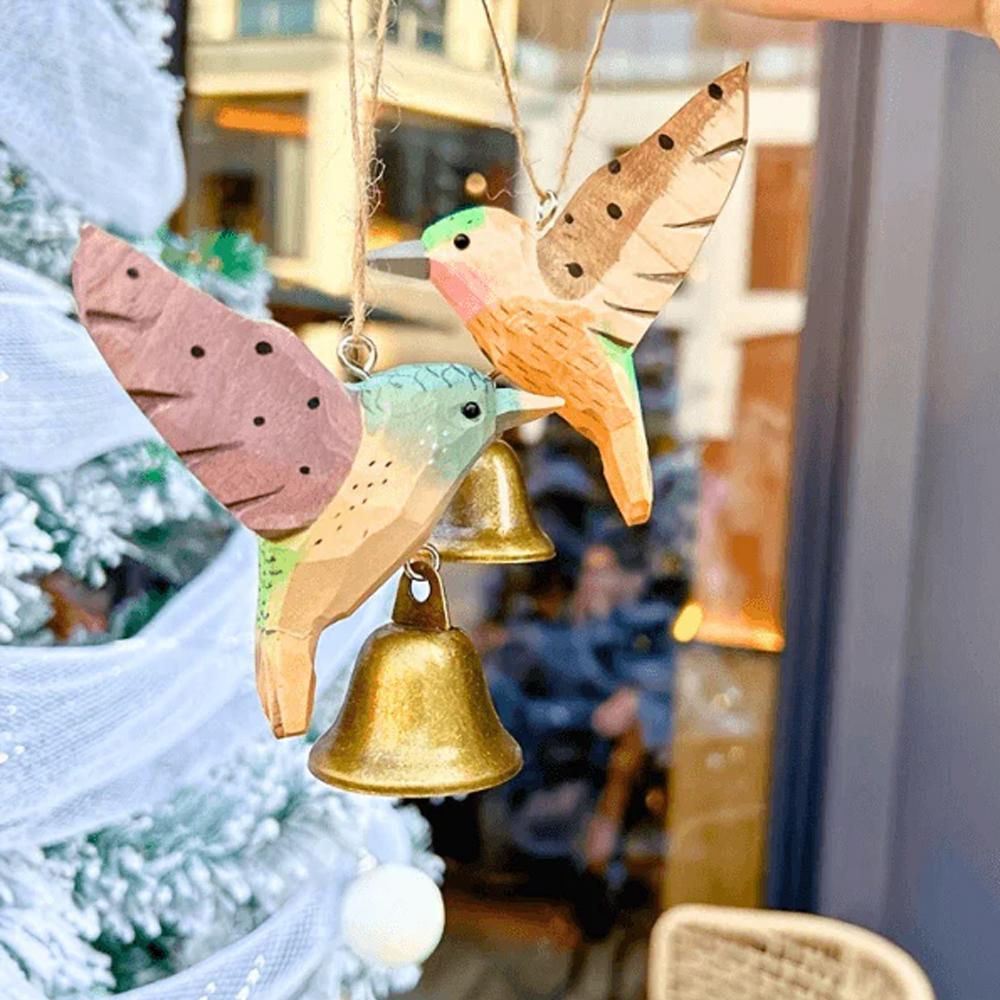 

Wood Carved Hummingbird Winter Decorative Hanging Gifts Christmas Pendants Christmas Tree Decoration DIY Craft Decoration