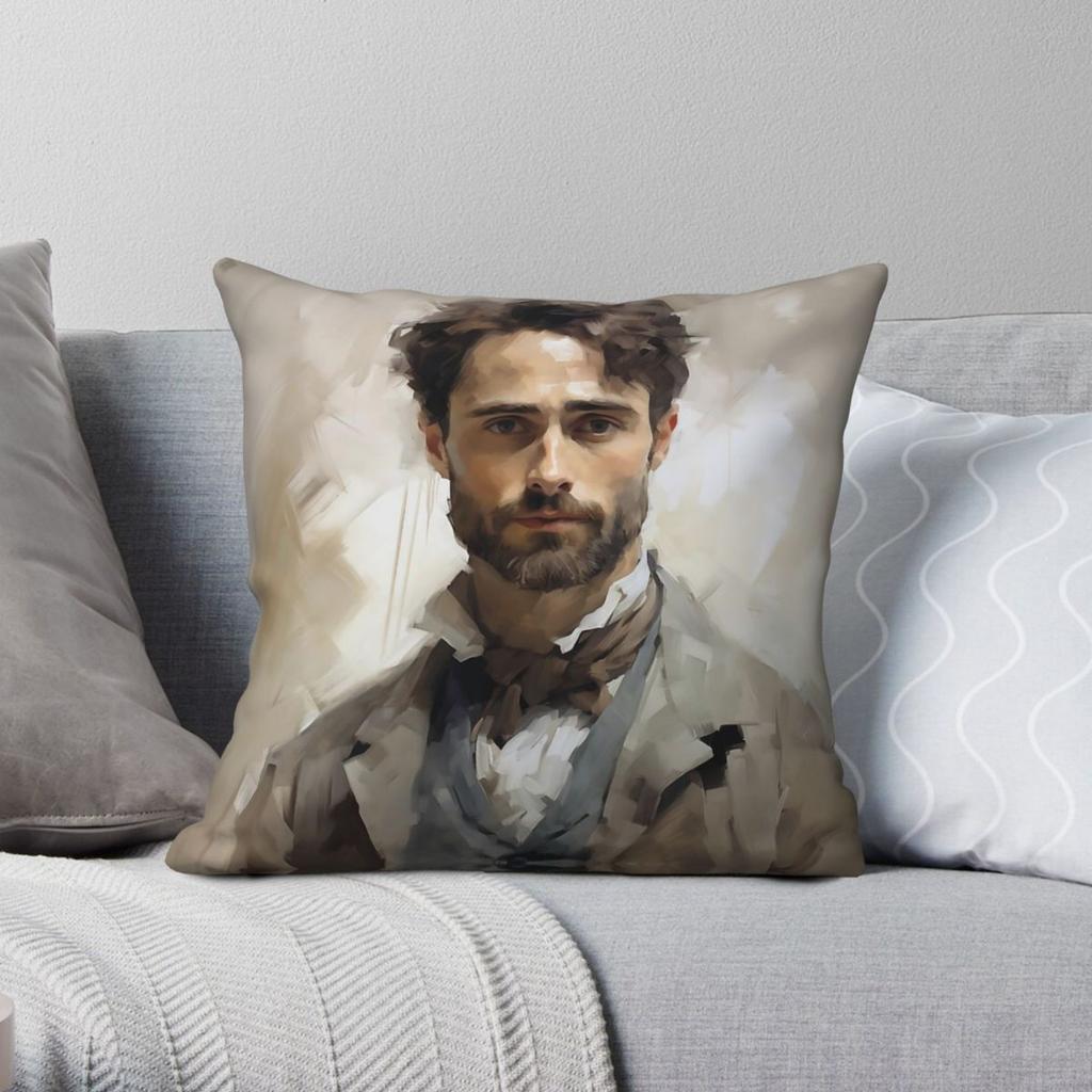 Man Profound Gaze Melancholy Square Pillowcase Polyester Linen Velvet Creative Zip Decor Pillow Case Sofa Cushion Cover X