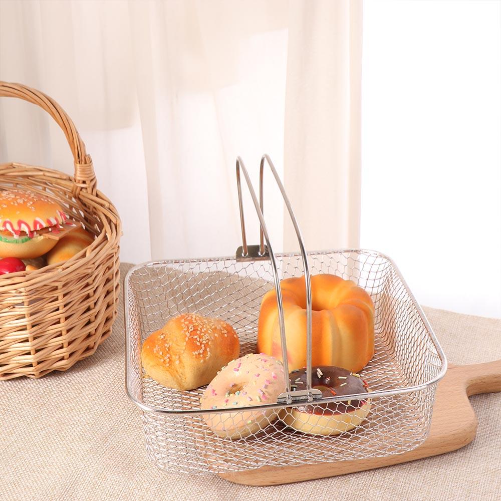 Durable Stainless Steel Air Fryer Basket Dishwasher Safe with Handles Cake Baking Tray Non-stick Portable Baking Dish Pan Fried