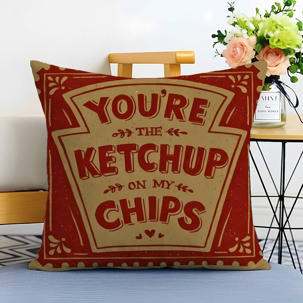 Cartoon Funny Ketchup Pattern Pillow Case Printed Brushed Fleece Pillow Baby Skin-Touch Eco-Friendly Dye-Sublimat