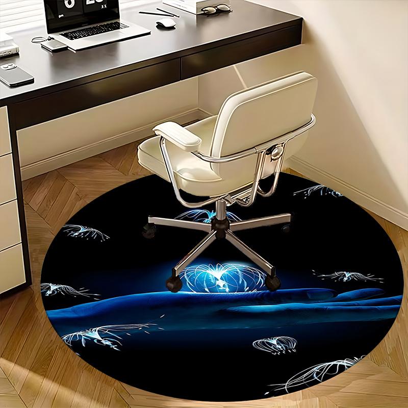 Elegant Blue Glow Jellyfish Chair Mat   Round Carpet for Home Decor, Office Use, Living Room, Bedroom, Gift Idea0243b