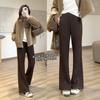 Women's High Waist Flare Pants Regular Fit Elegant Commuter Bootcut Trousers Thick Warm Wool Blend Winter Long Pants