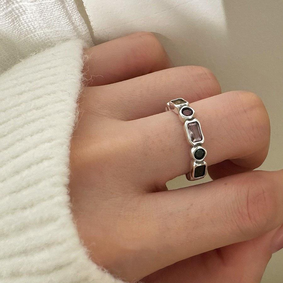 Trendy Colorful Geometric Zircon Open Adjustable Ring for Women - Stylish Index Finger Jewelry