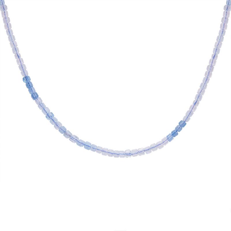 S925 Sterling Silver Colored Jewelry Natural Aquamarine Beaded Necklace Female Xiaohongshu Wechat Channels