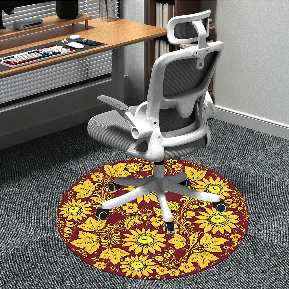 1pc Floral Pattern Carpet, Round Non Slip Durable Large Size Office Carpet, Suitable for Office