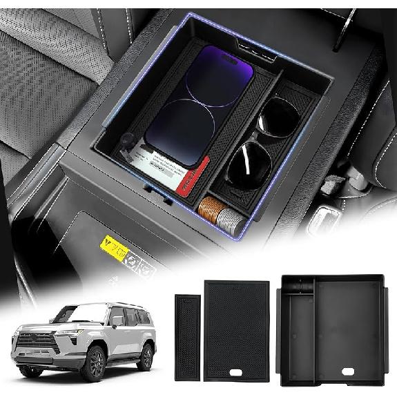 For 2025 Upgraded Ford Ranger Center Console Organizer,2024 2025 Ford Ranger Armrest Storage Box With 2 Color Mats,Ert Console Tray Ranger