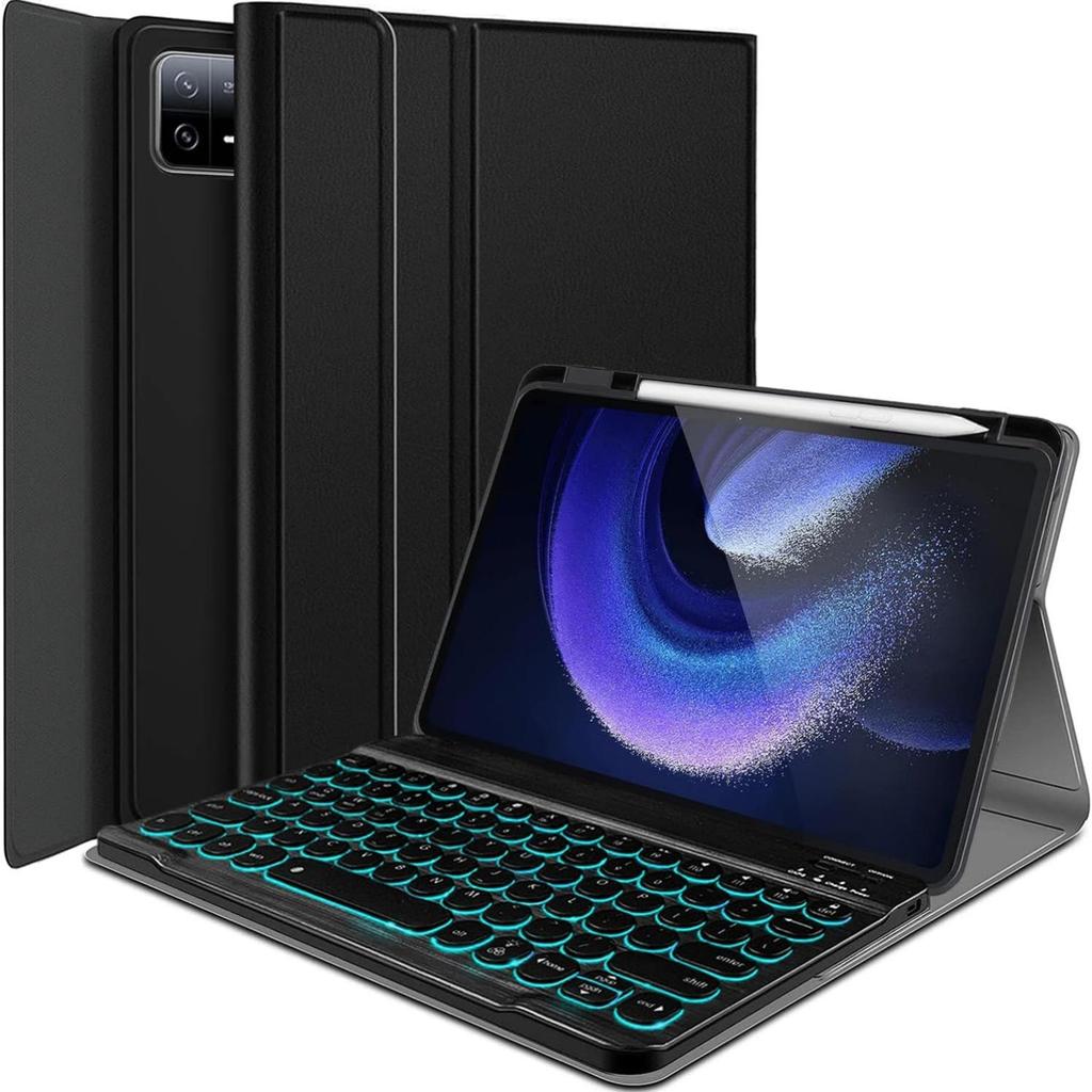 Xiaomi 7 Tablet Case with Keyboard & Pen Slot, Redmi Pad 2, Poco Pad X1, 7-Color Backlight