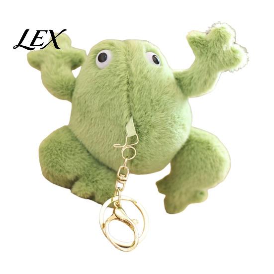 Soft Fabric Key Ring Cute Frog Plush Keychain, Stuffed Animal Pendant with Raised Paw, Cartoon Versatile Holder for Women Bag Charm Backpack,