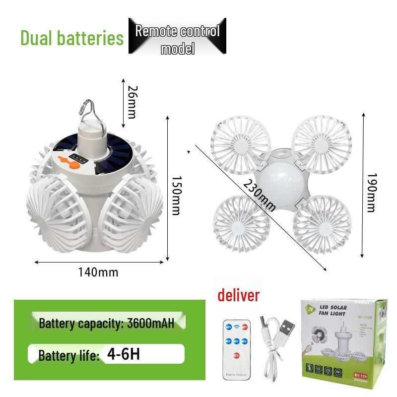 Cross-border Outdoor Camping Solar-Powered Fan with Large Capacity & Long Battery Life