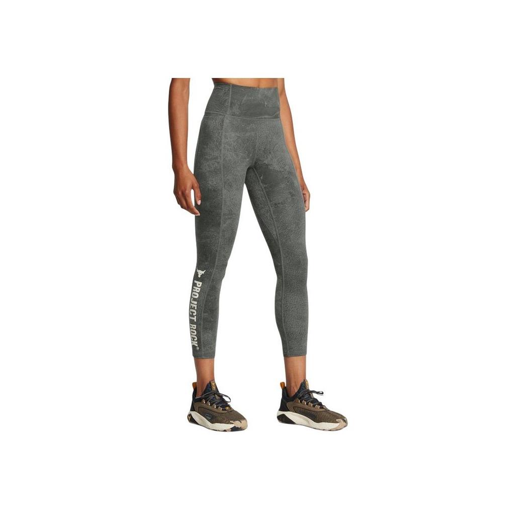 Under Armour Project Rock Letter Print Slim Fit Nine-Point Sports Pants Women Pants Clay-Green 1387766-709