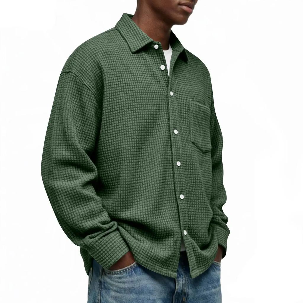 Single Breasted Vintage Long Sleeve Shirt Men Loose Solid Color Spring Autumn Men's Casual Pocket Shirt