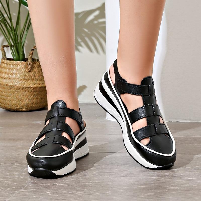 Women's Baotou Sandals Anti-slip Wear-resistant Sponge Cake Base  Sandalias De Mujer Outdoor Leisure Velcro Zapatillas De Mujer