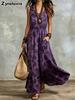 Summer New Printed Temperament Sleeveless Pocket Long Dress Vintage Dress Ready-to-Ship