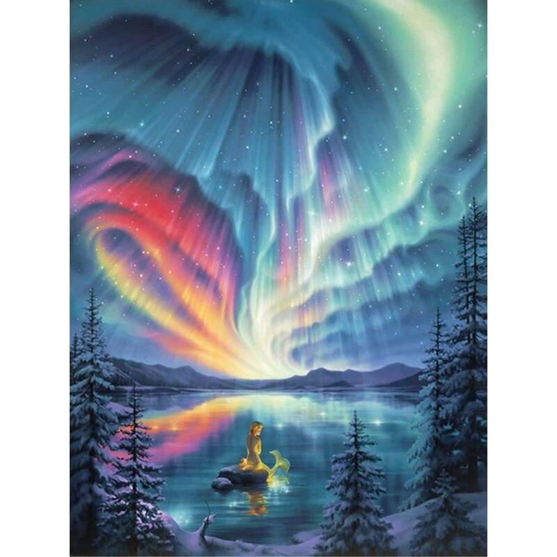 5d Diy Full Round Diamond Painting Embroidery Mosaic Aurora Polaris Landscape Home Decoration Gift Handicraf