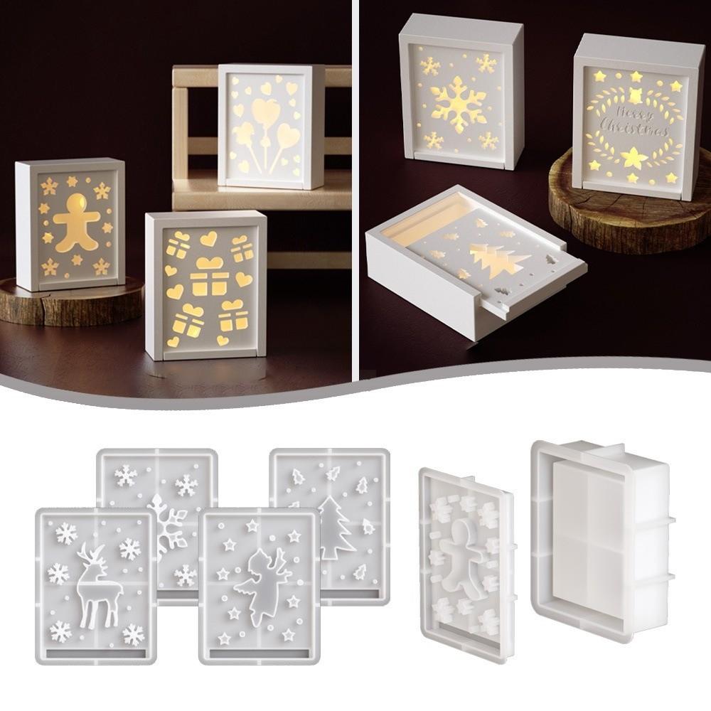Christmas Series Resin Shadow Box Mold Santa Claus UV Epoxy Silicone Hollow Lamp Mold DIY Crafts Elk Snowflake Pattern